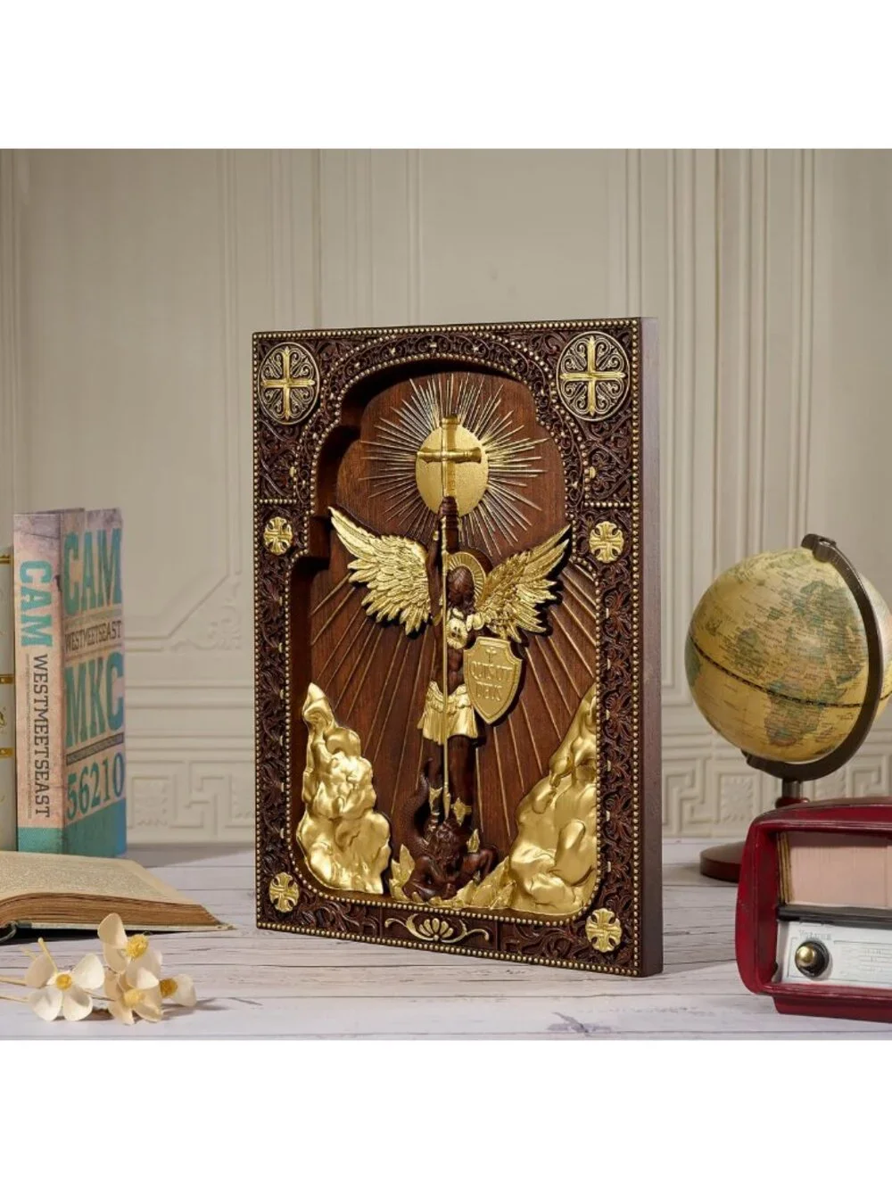 14-Inch Wooden Archangel Michael Wall Decor - Spiritual Home Accent Statue